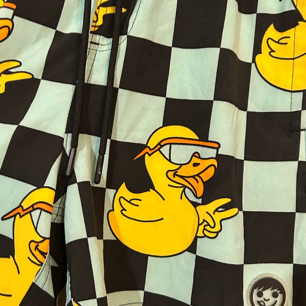 Neff Swim Shorts with Yellow Duck and Mint Checker Accents - Picture 2 of 6